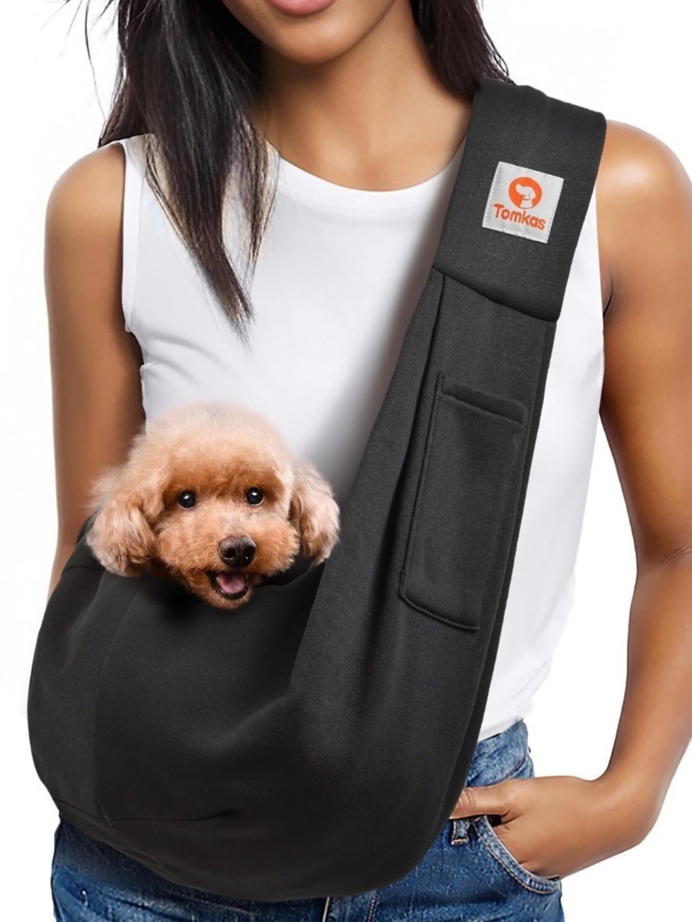 Tomkas Black Pet Sling Carrier with Padded Strap | For 3-10 Lbs Pets | NWOT